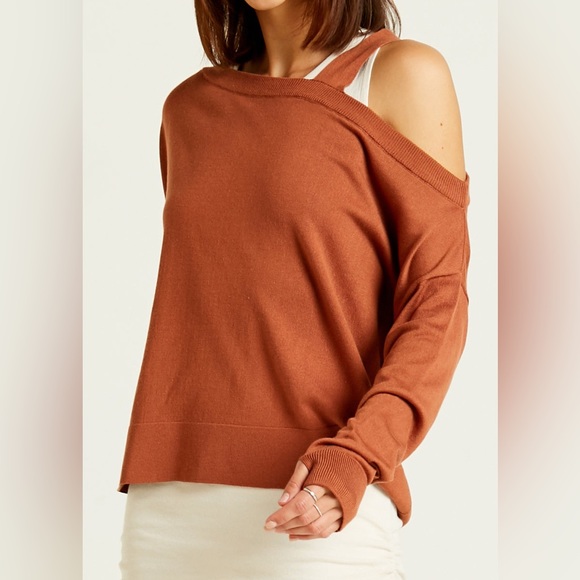 Planet Pima Cotton Cut Away Sweater Size Relaxed  Fit M Boxy Cropped Preowned - Picture 8 of 12